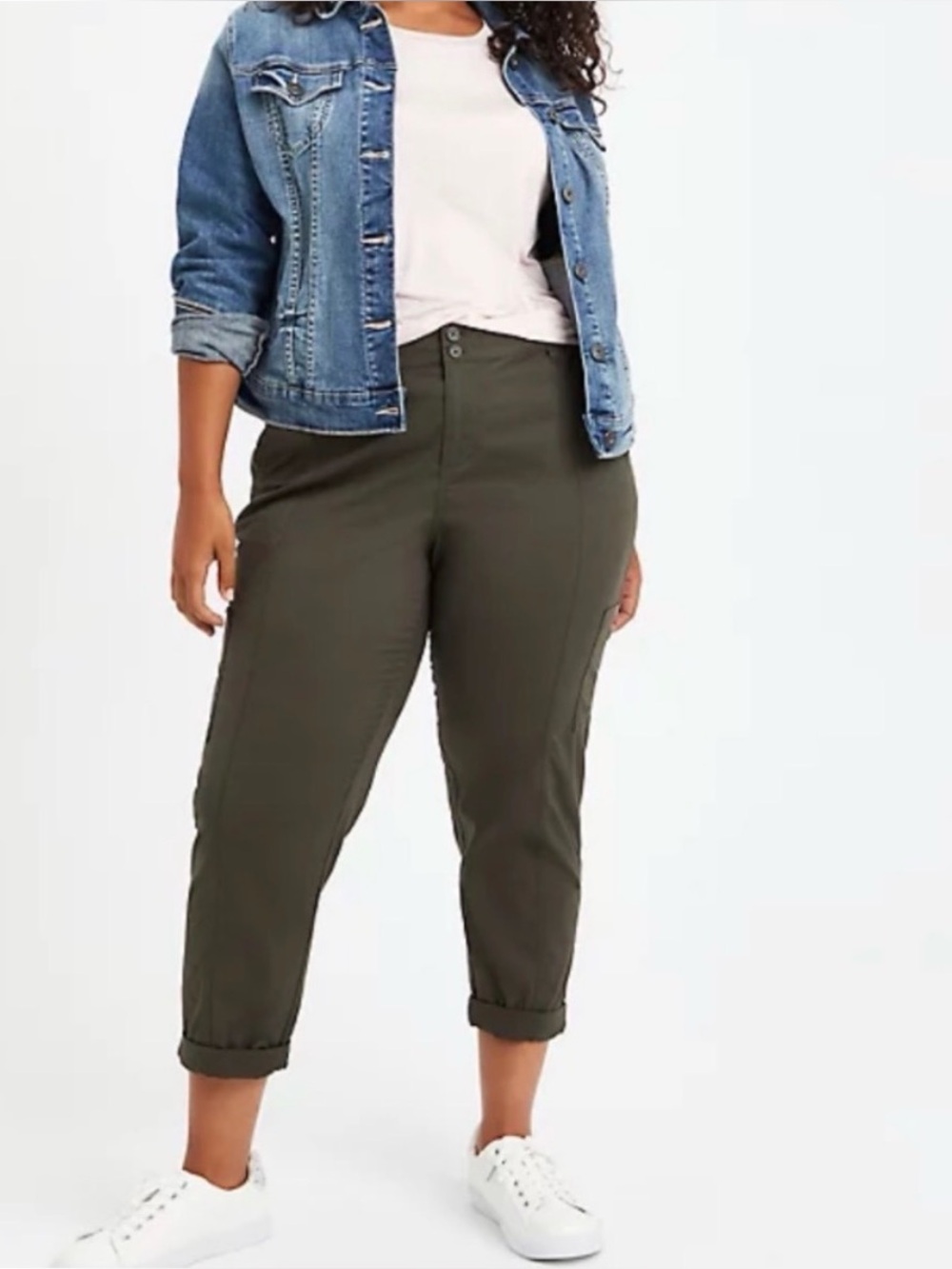 Torrid Olive Poplin Utility Crop Pants Size 16 Green Stretch Cargo Pocket NWT